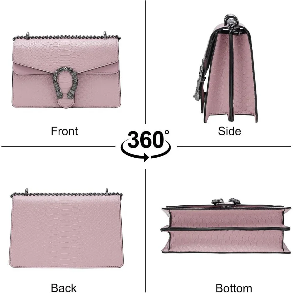 ⚡ Women's Light Pink Snake Vegan Leather Print Casual Satchel Crossbody Handbag
